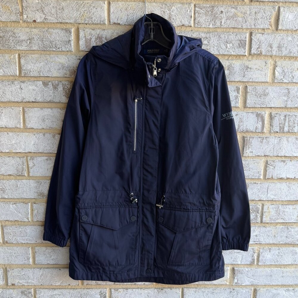 POLO GOLF Ralph Lauren Long Sleeve Zip Front Navy Blue Hooded Jacket Size S.
